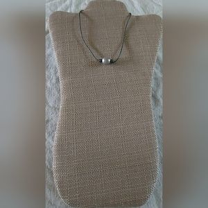 New Handmade Silver Pearl & Charcoal Leather Necklace